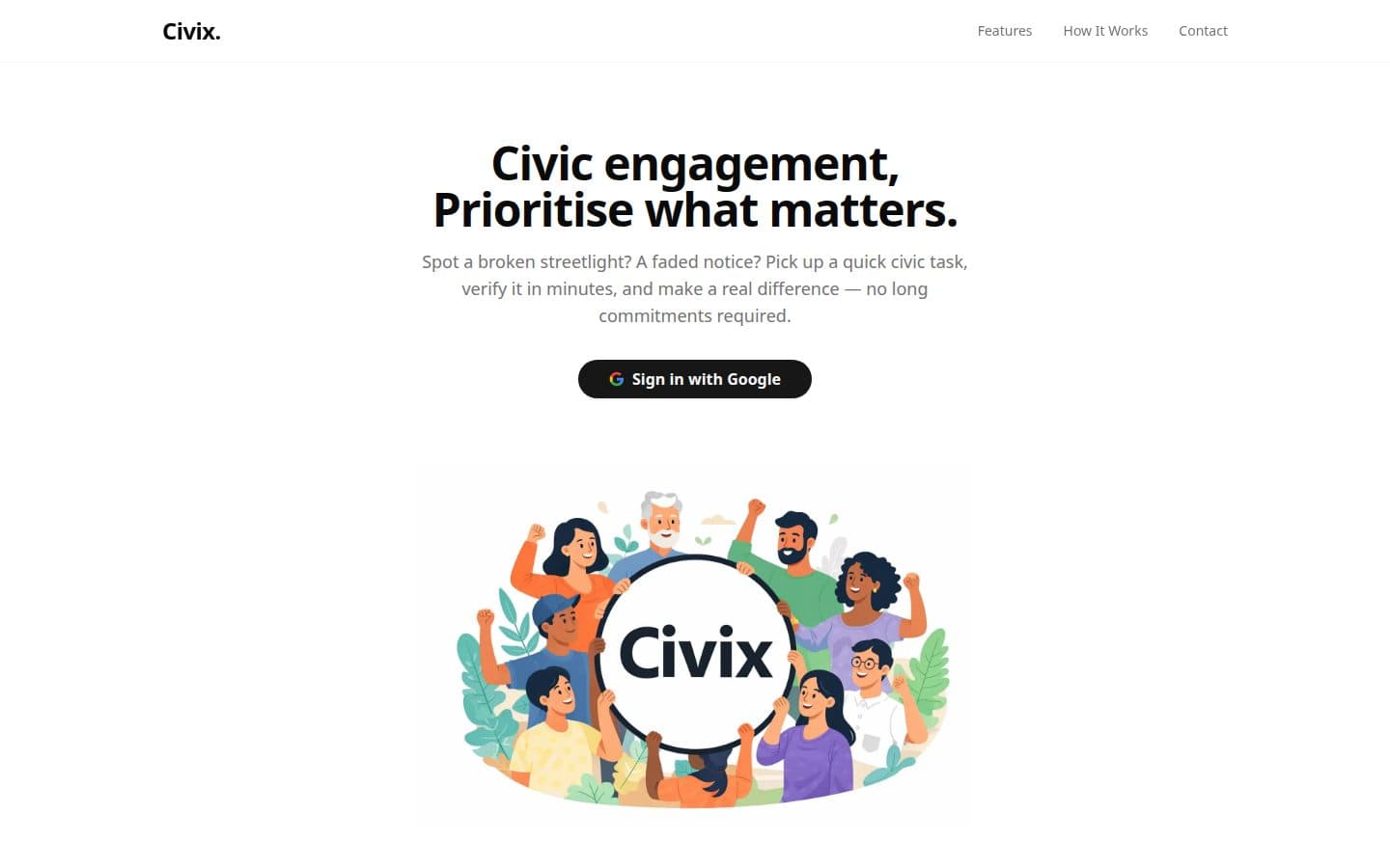 Civix live site, home screen