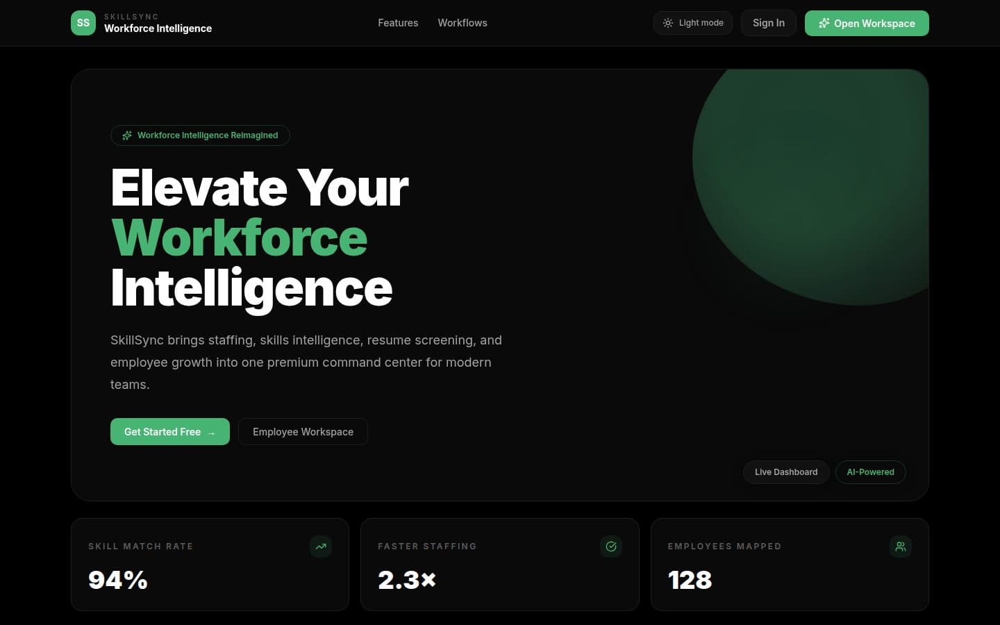 SkillSync AI live site, home screen